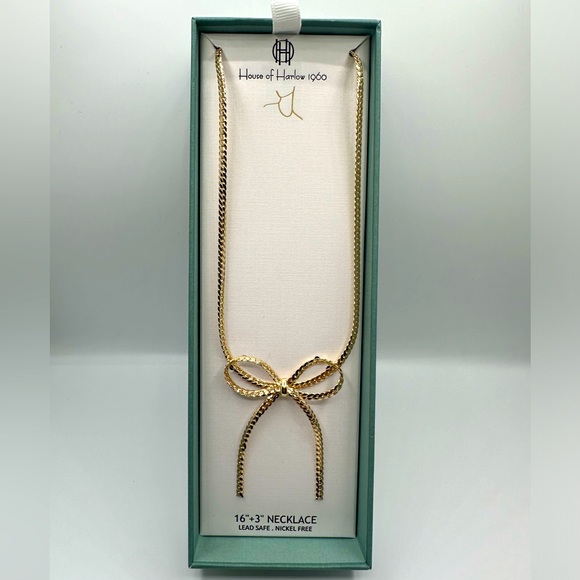 House of Harlow 1960 Jewelry - House of Harlow 1960 Gold Bow Pendant Necklace